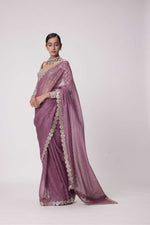 MUD  MAUVE HAND EMBROIDERED ORGANZA SAREE SET