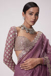 MUD  MAUVE HAND EMBROIDERED ORGANZA SAREE SET