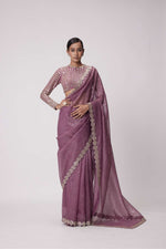 MUD  MAUVE HAND EMBROIDERED SAREE SET