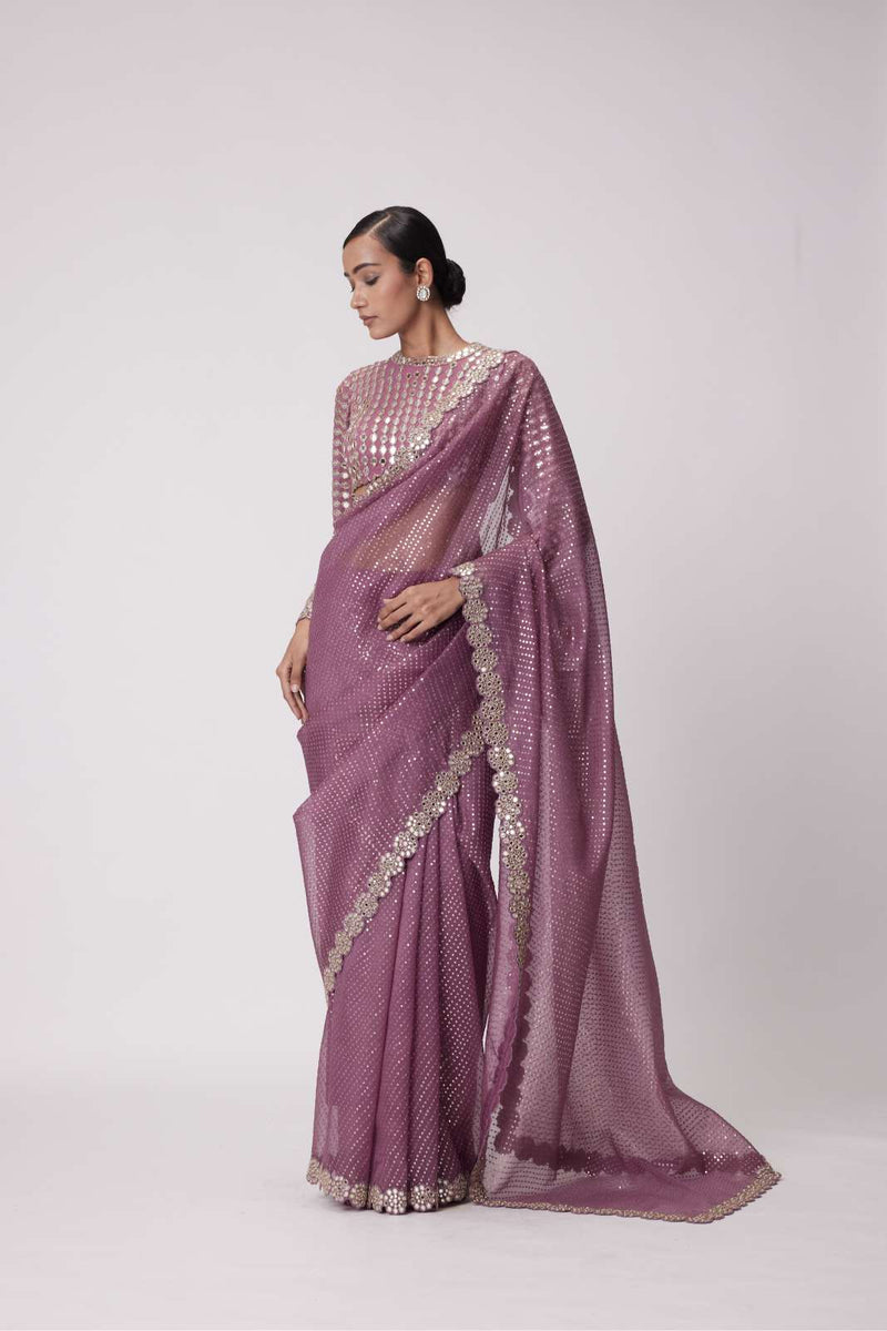 MUD  MAUVE HAND EMBROIDERED SAREE SET