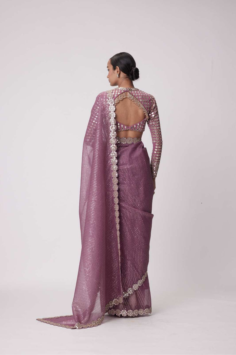 MUD  MAUVE HAND EMBROIDERED SAREE SET