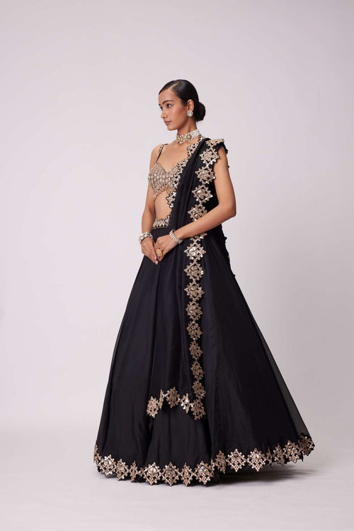 BLACK ORGANZA LEHENGA SET