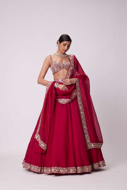 CRIMSON RED ORGANZA LEHENGA SET