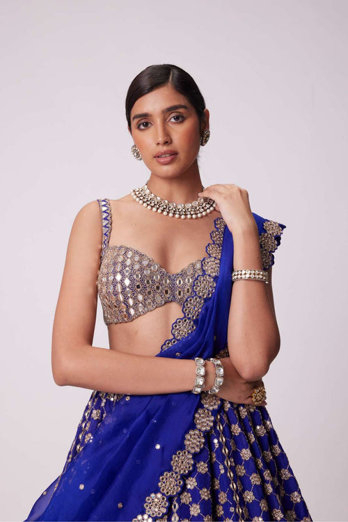 PERSIAN  BLUE FLOWER LEHENGA SET