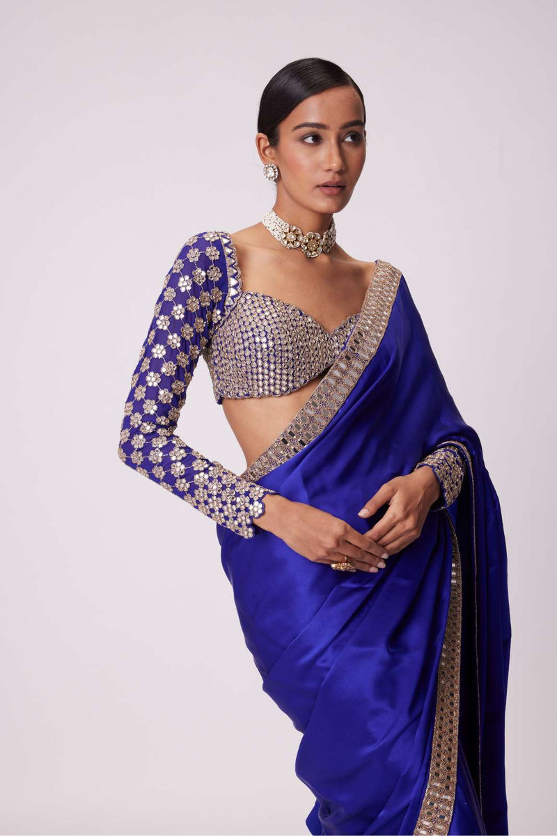 PERSIAN  BLUE SATIN SAREE SET