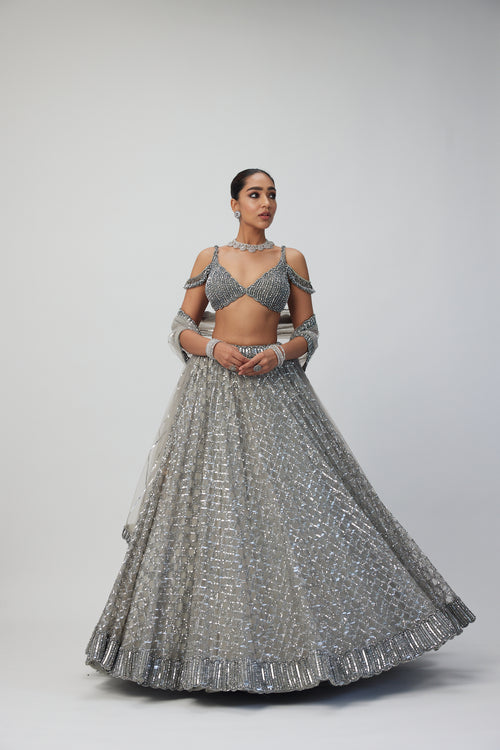 Crystal Grey Sequins embroidered Lehenga Set