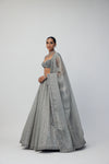 Crystal Grey Sequins Scattered Organza Lehenga Set