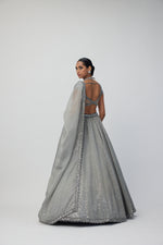 Crystal Grey Sequins Scattered Organza Lehenga Set