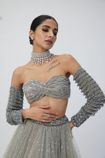 Crystal Grey Tulle Lehenga Set