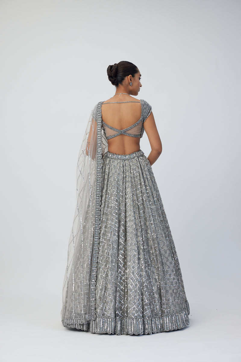 Crystal Grey Sequins Embroidered Lehenga Set