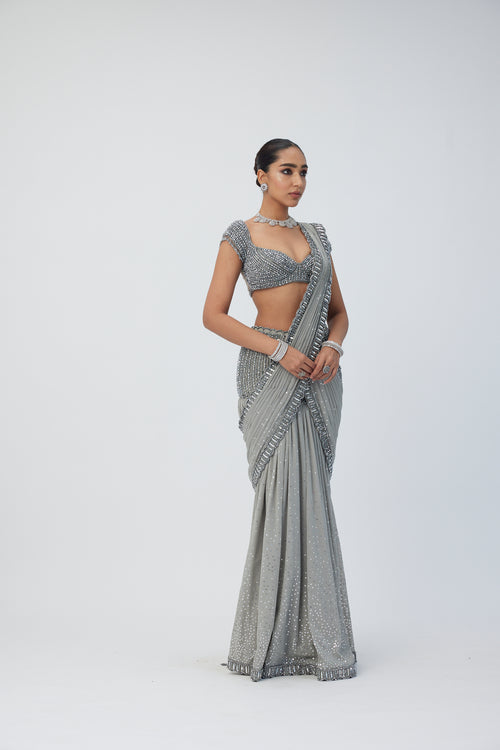 Crystal Grey Sequins Embroidered Lehenga Set