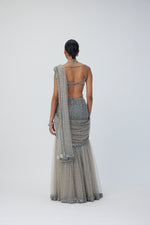 Crystal Grey Sequin Scattered Pre Draped Saree Set