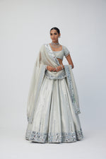 Silver Shimmer Organza Linear Lehenga Set