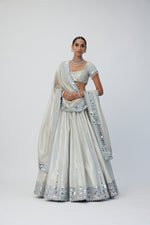 Silver Shimmer Organza Linear Lehenga Set