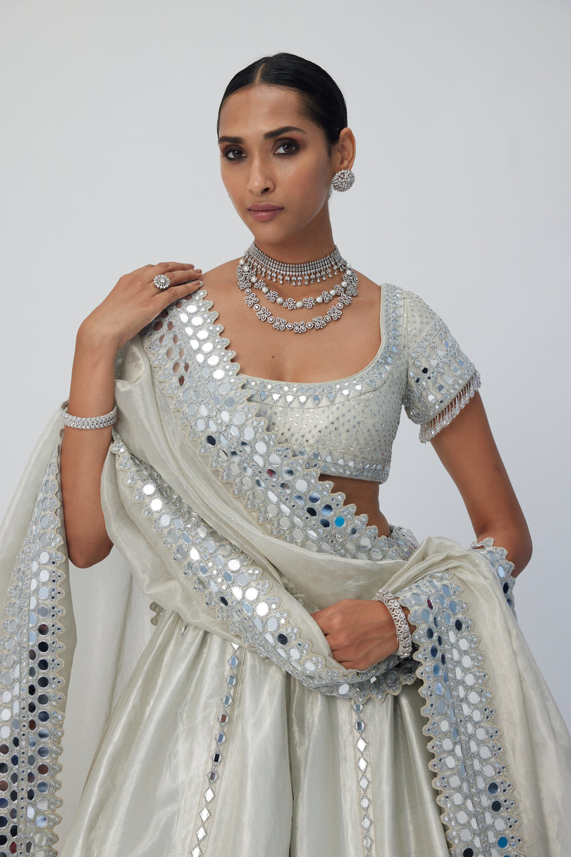 Silver Shimmer Organza  Lehenga Set