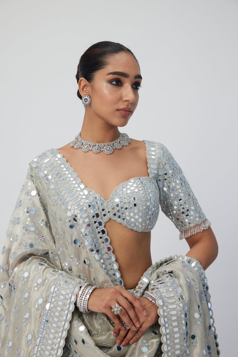 Silver Shimmer Organza  Lehenga Set