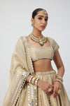 Golden Shimmer Organza Linear Lehenga Set