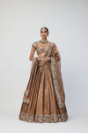 Copper Shimmer Organza Linear Lehenga Set