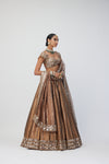 Copper Shimmer Organza Linear Lehenga Set