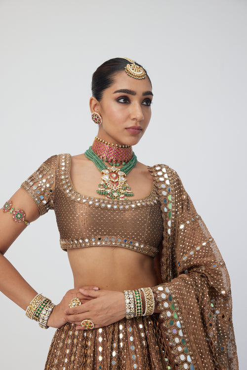 Copper Shimmer Organza Sequins Lehenga Set