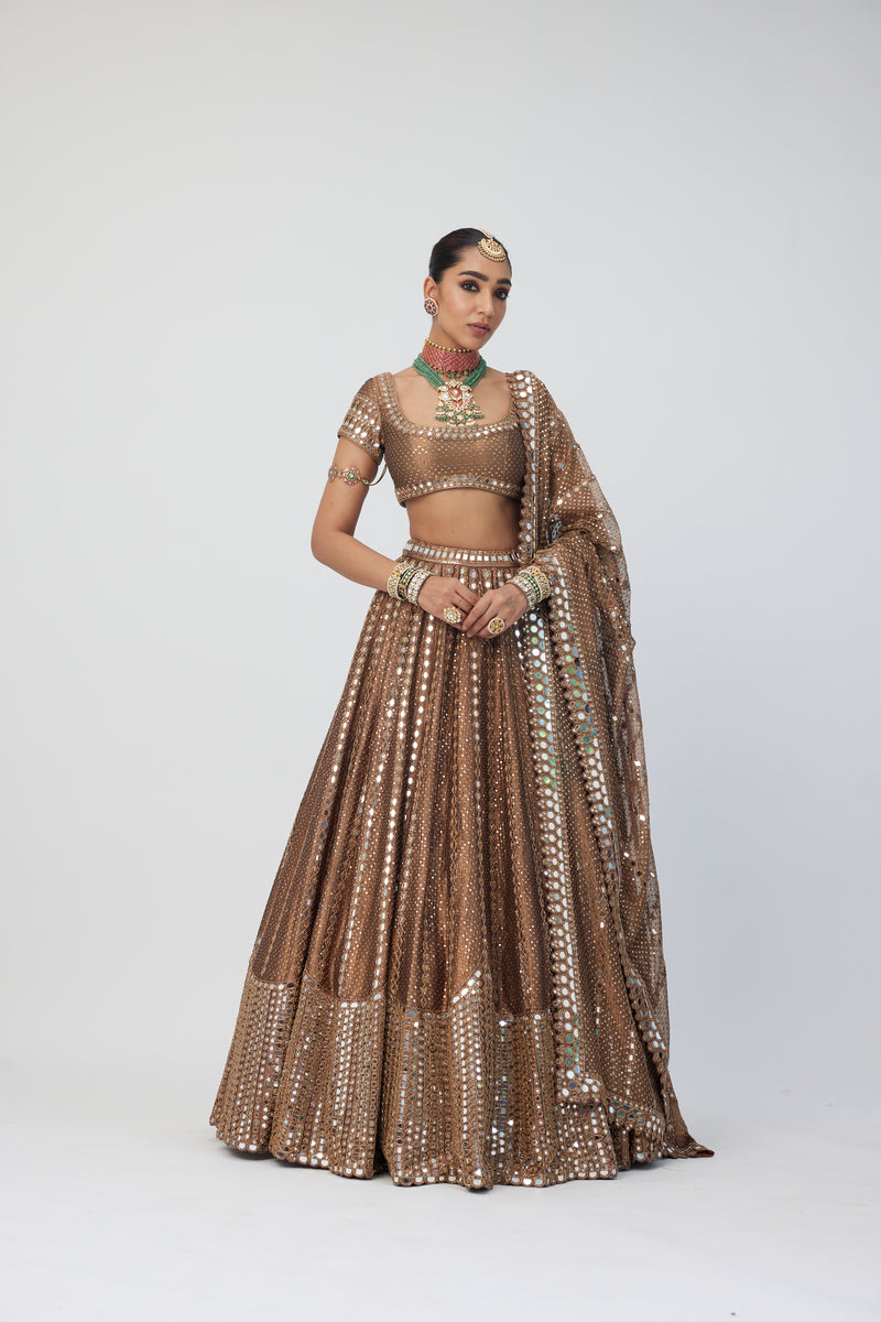 Copper Shimmer Organza Sequins Lehenga Set