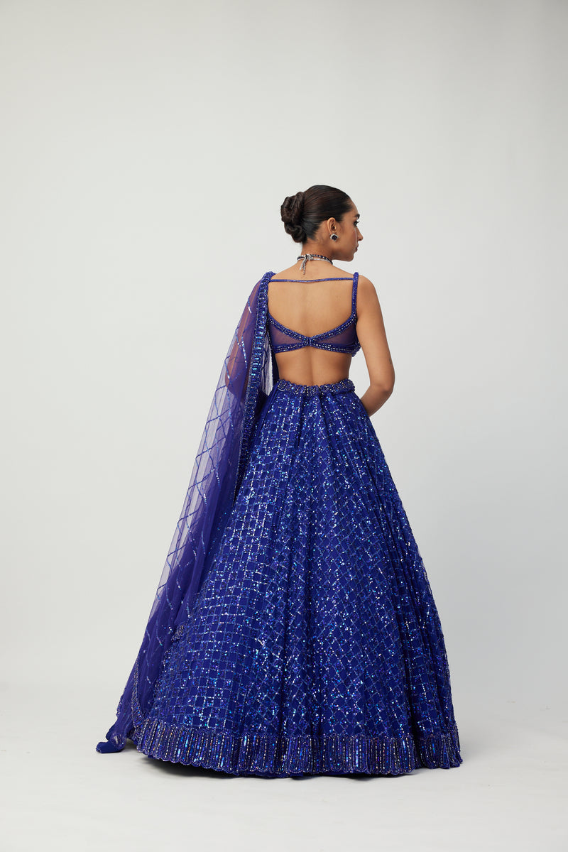 Cocktail Blue Sequins Embroidered Lehenga Set