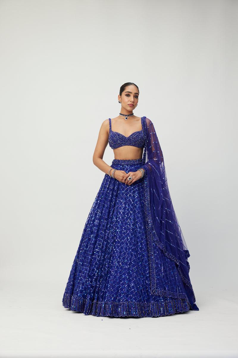 Cocktail Blue Sequins Embroidered Lehenga Set