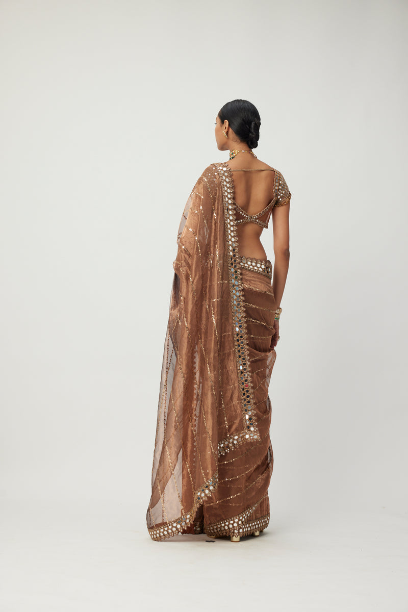 Copper Shimmer Organza saree set