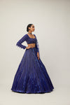 Cocktail blue Crystal linear Embroidered Lehenga Set