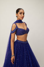 Cocktail Blue Sequins Scattered Tulle Lehenga Set