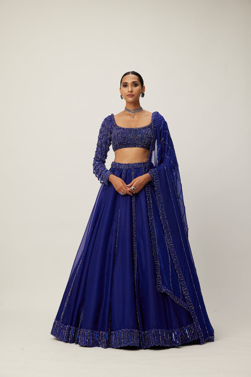 Cocktail Blue Organza Lehenga Set