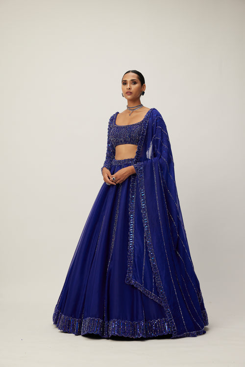 Cocktail Blue Organza Lehenga Set