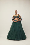 Dark Jade Green Sequins Scattered Tulle Lehenga Set