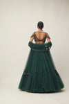 Dark Jade Green Sequins Scattered Tulle Lehenga Set