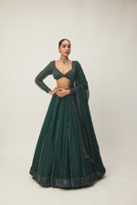 Dark Jade Green Organza Lehenga Set