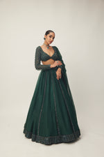 Dark Jade Green Organza Lehenga Set