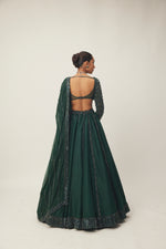 Dark Jade Green Organza Lehenga Set