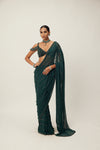 Dark Jade Green Crystal Linear Embroidered Saree