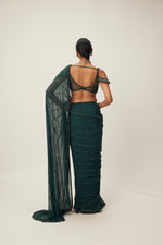 Dark Jade Green Crystal Linear Embroidered Saree