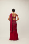 Ruby Red Pre Draped Crystal Embellished Saree Set