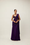 Royalty Purple Pre Draped Crystal beaded Saree Set