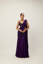 Royalty Purple Pre Draped Crystal beaded Saree Set