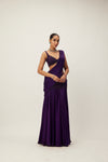 Royalty Purple Pre Draped Crystal beaded Saree Set