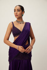 Royalty Purple Pre Draped Crystal beaded Saree Set