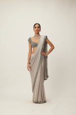 Crystal Grey Satin Saree Set