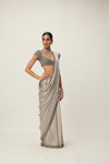 Crystal Grey Satin Saree Set