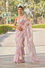 Powder Lilac Flower Saree Set