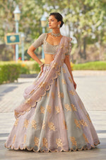 Powder Grey Flower Lehenga Set