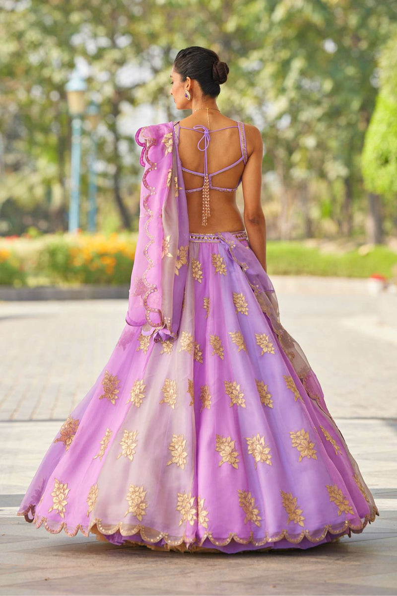 Mauve multicolor Flower Lehenga Set