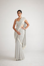 Powder Grey Chandelier Pearl Drop Saree Set